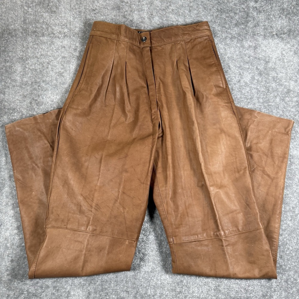 Vintage Gino di Giorgio Pants‎ Women's 11/12 Brown Leather Double Pleated Lined